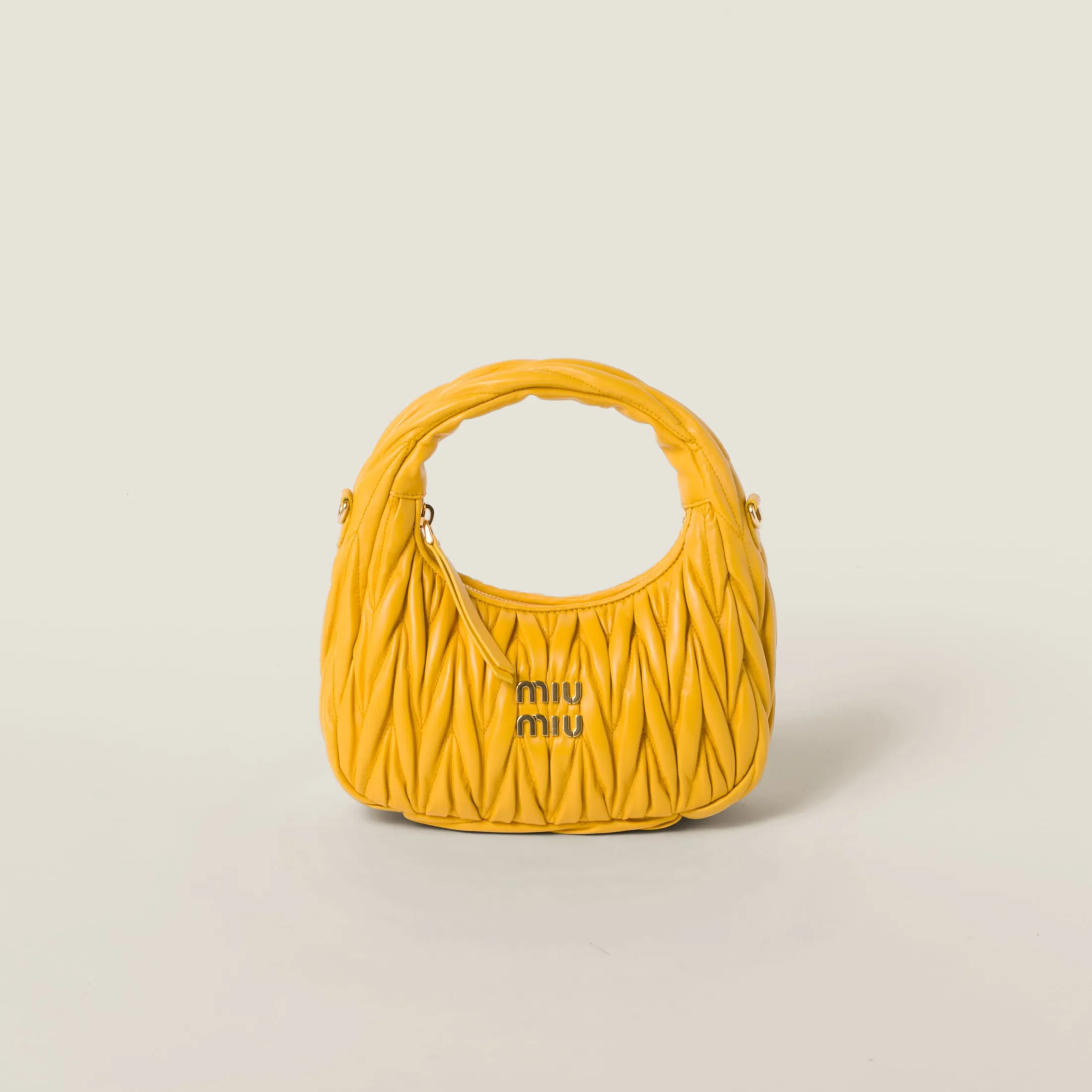 Sunny Yellow Wander Matelassé Nappa Leather Hobo Bag | Miu Miu