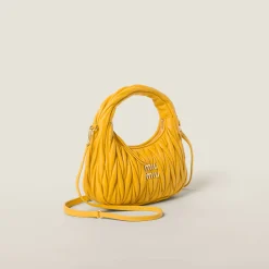 Sunny Yellow Wander Matelassé Nappa Leather Hobo Bag | Miu Miu