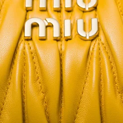 Sunny Yellow Wander Matelassé Nappa Leather Hobo Bag | Miu Miu