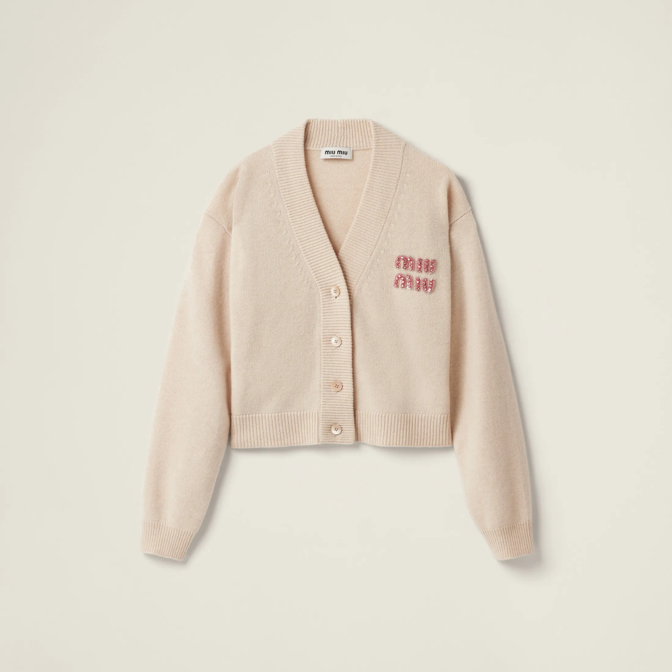 Tan / Pink Cashmere And Silk Knit Cardigan | Miu Miu