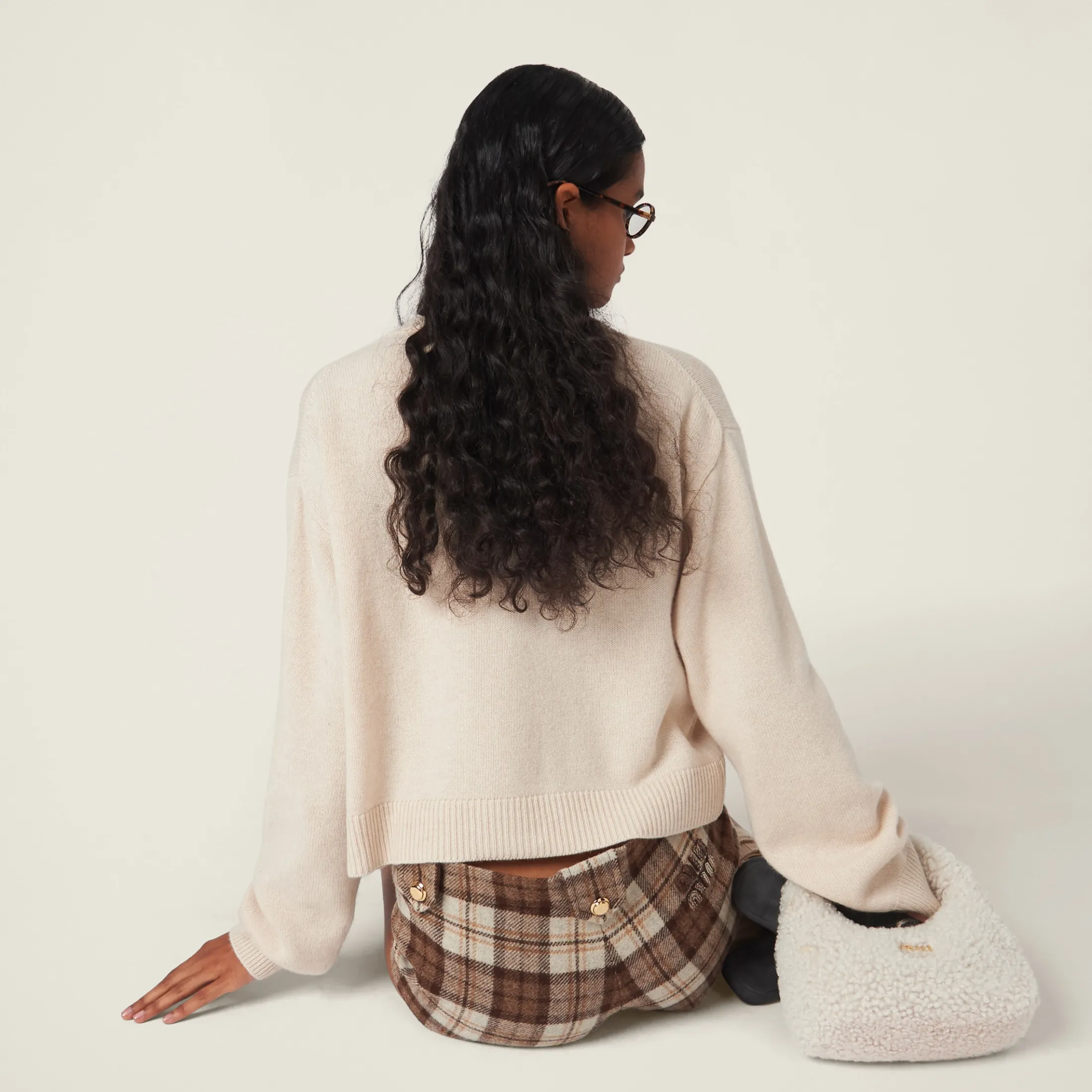 Tan / Pink Cashmere And Silk Knit Cardigan | Miu Miu
