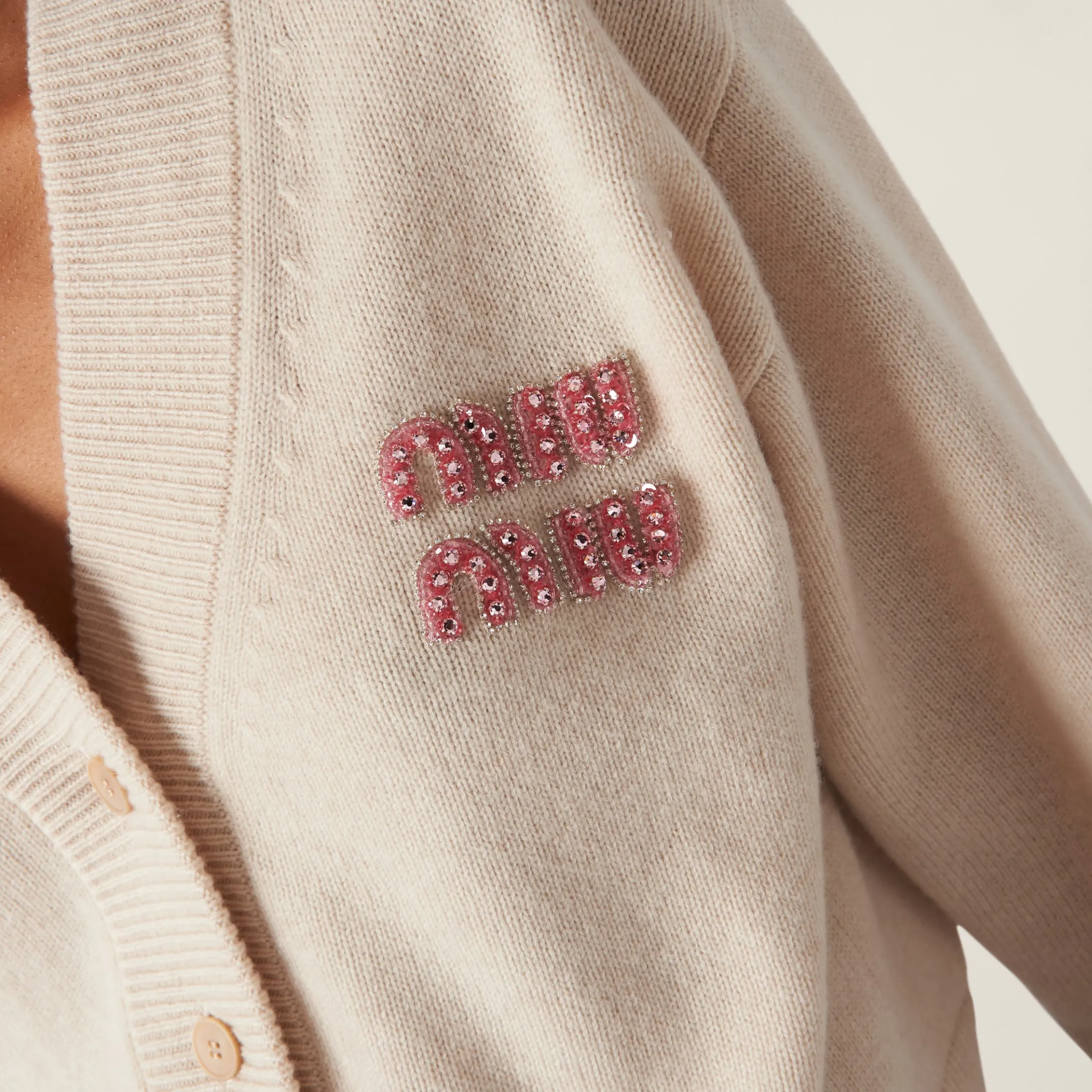Tan / Pink Cashmere And Silk Knit Cardigan | Miu Miu