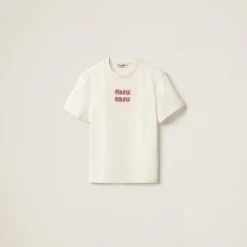 Tan / Pink Jersey T-shirt | Miu Miu