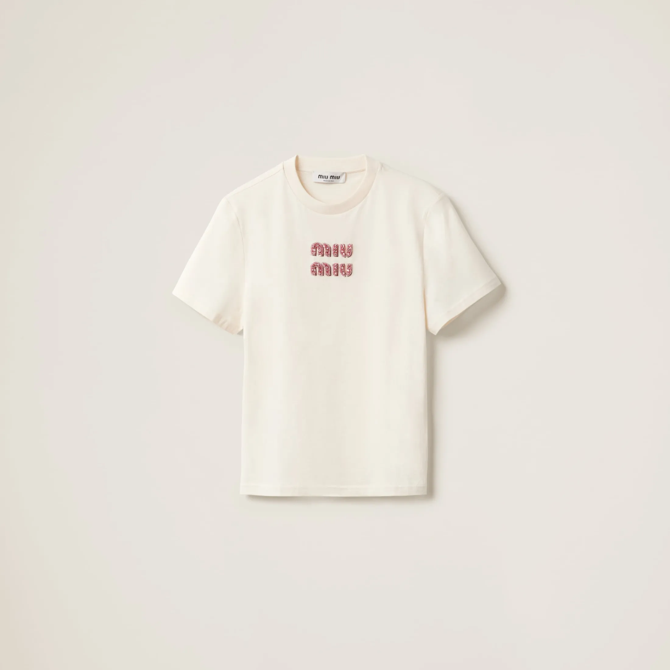 Tan / Pink Jersey T-shirt | Miu Miu