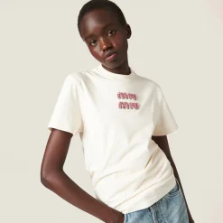 Tan / Pink Jersey T-shirt | Miu Miu