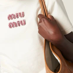 Tan / Pink Jersey T-shirt | Miu Miu