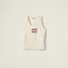Tan / Pink Ribbed Jersey Top | Miu Miu