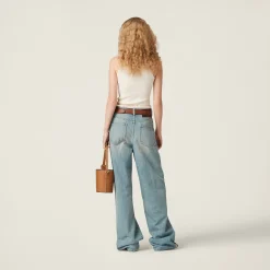 Tan / Pink Ribbed Jersey Top | Miu Miu