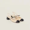 Tan/black Patent Leather And Raffia Slingback Pumps | Miu Miu