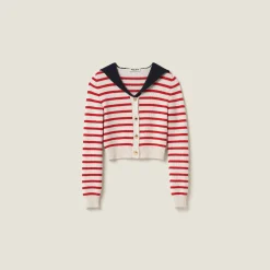 Tan/red Cashmere Knit Cardigan | Miu Miu