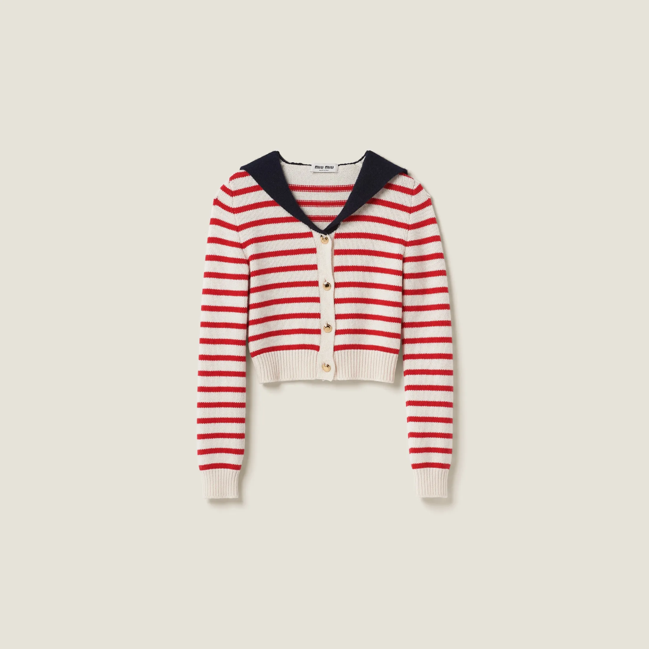 Tan/red Cashmere Knit Cardigan | Miu Miu