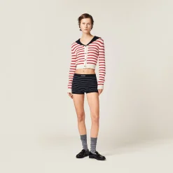 Tan/red Cashmere Knit Cardigan | Miu Miu