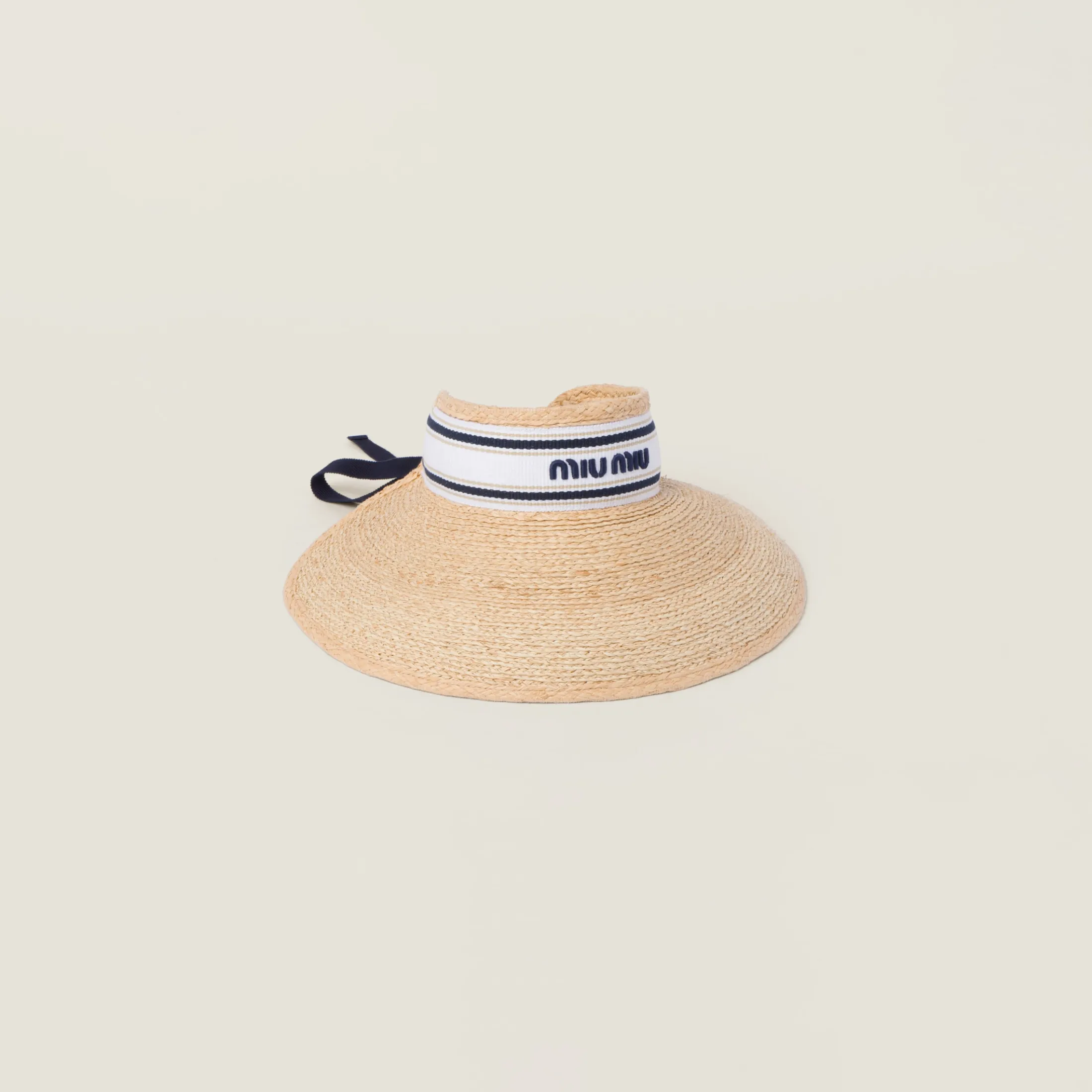 Tan/white Raffia-effect Fabric Visor | Miu Miu