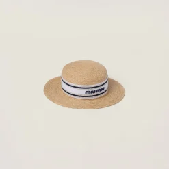 Tan/white Woven Fabric Hat | Miu Miu