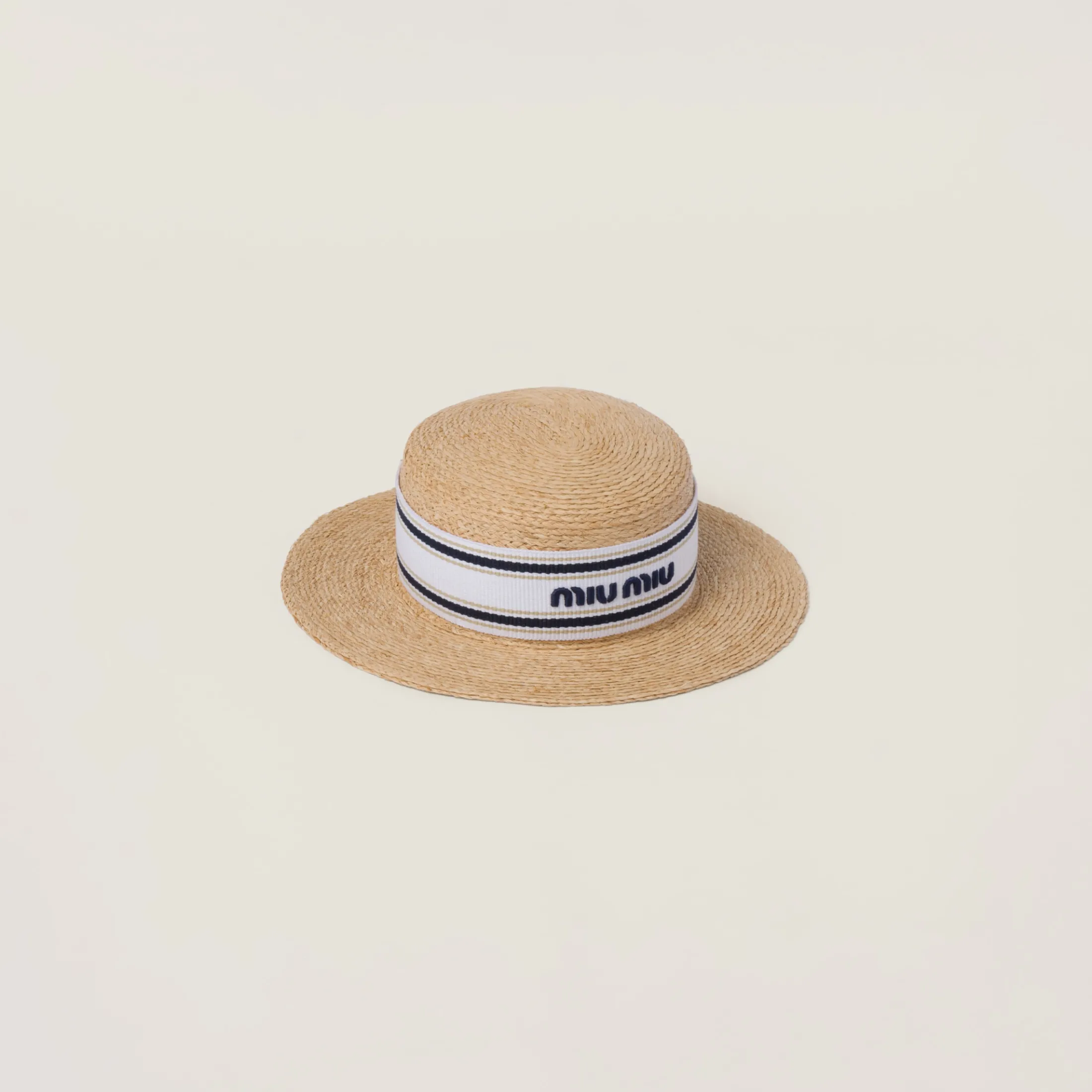Tan/white Woven Fabric Hat | Miu Miu