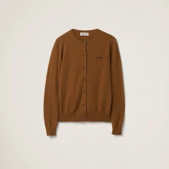 Tobacco Cashmere Knit Cardigan | Miu Miu