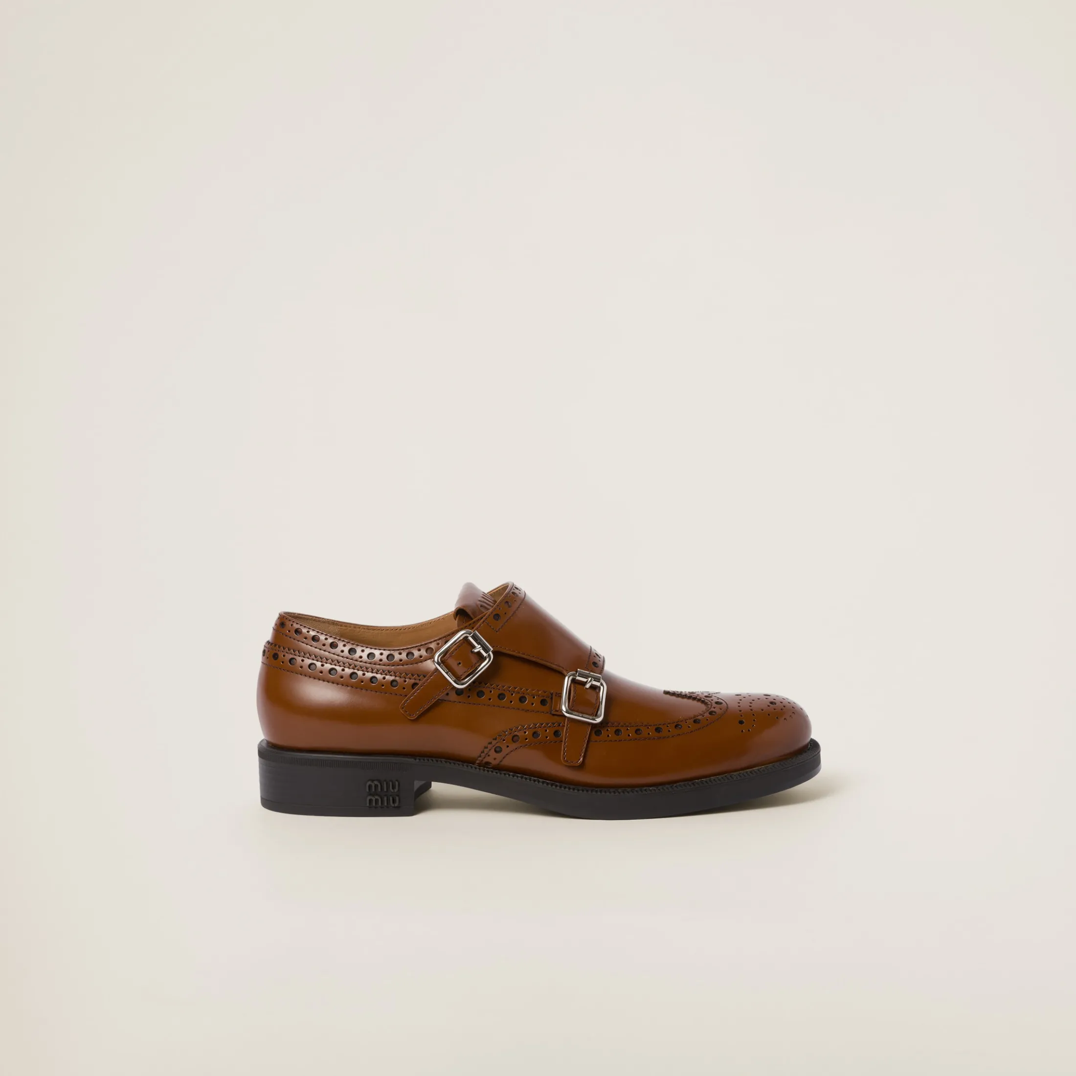 Tobacco Church's X Miu Miu Brushed Leather Double Monk Brogue Shoes | Miu Miu