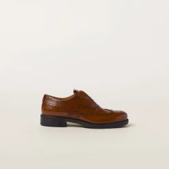 Tobacco Church's X Miu Miu Brushed Leather Oxford Brogue Shoes | Miu Miu