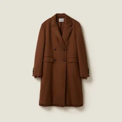 Tobacco Double-breasted Velour Coat | Miu Miu