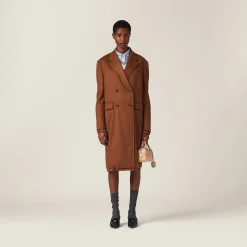 Tobacco Double-breasted Velour Coat | Miu Miu