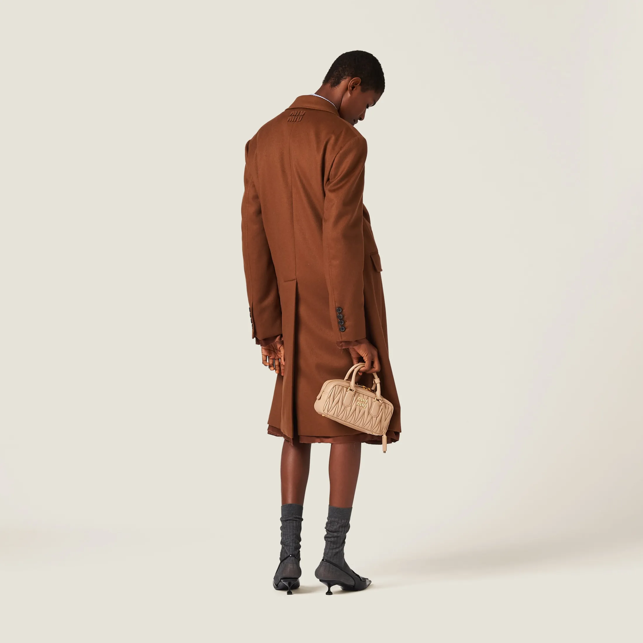 Tobacco Double-breasted Velour Coat | Miu Miu