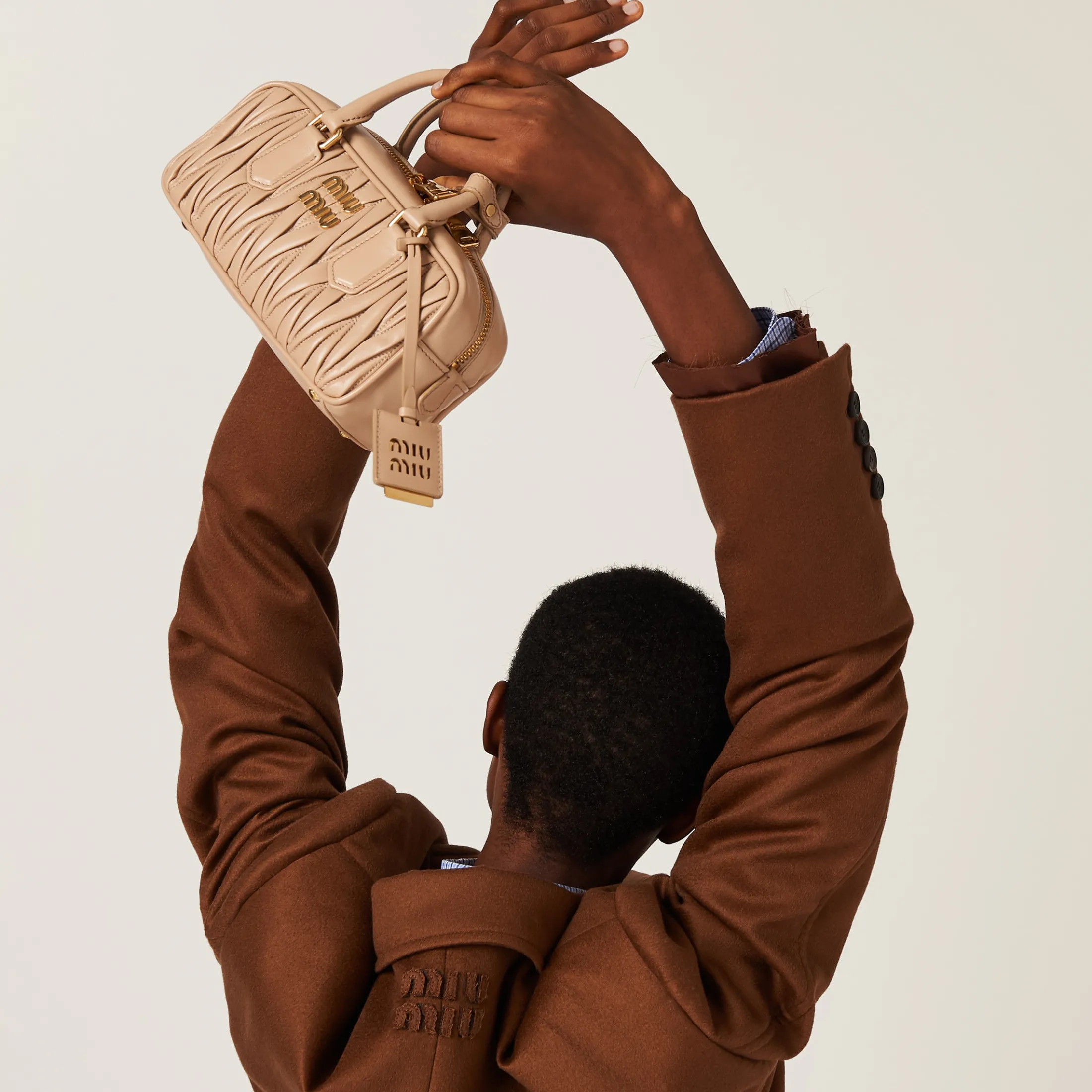 Tobacco Double-breasted Velour Coat | Miu Miu