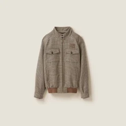 Tobacco Prince Of Wales Checked Blouson Jacket | Miu Miu