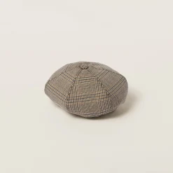 Tobacco Prince Of Wales Checked Wool Hat | Miu Miu