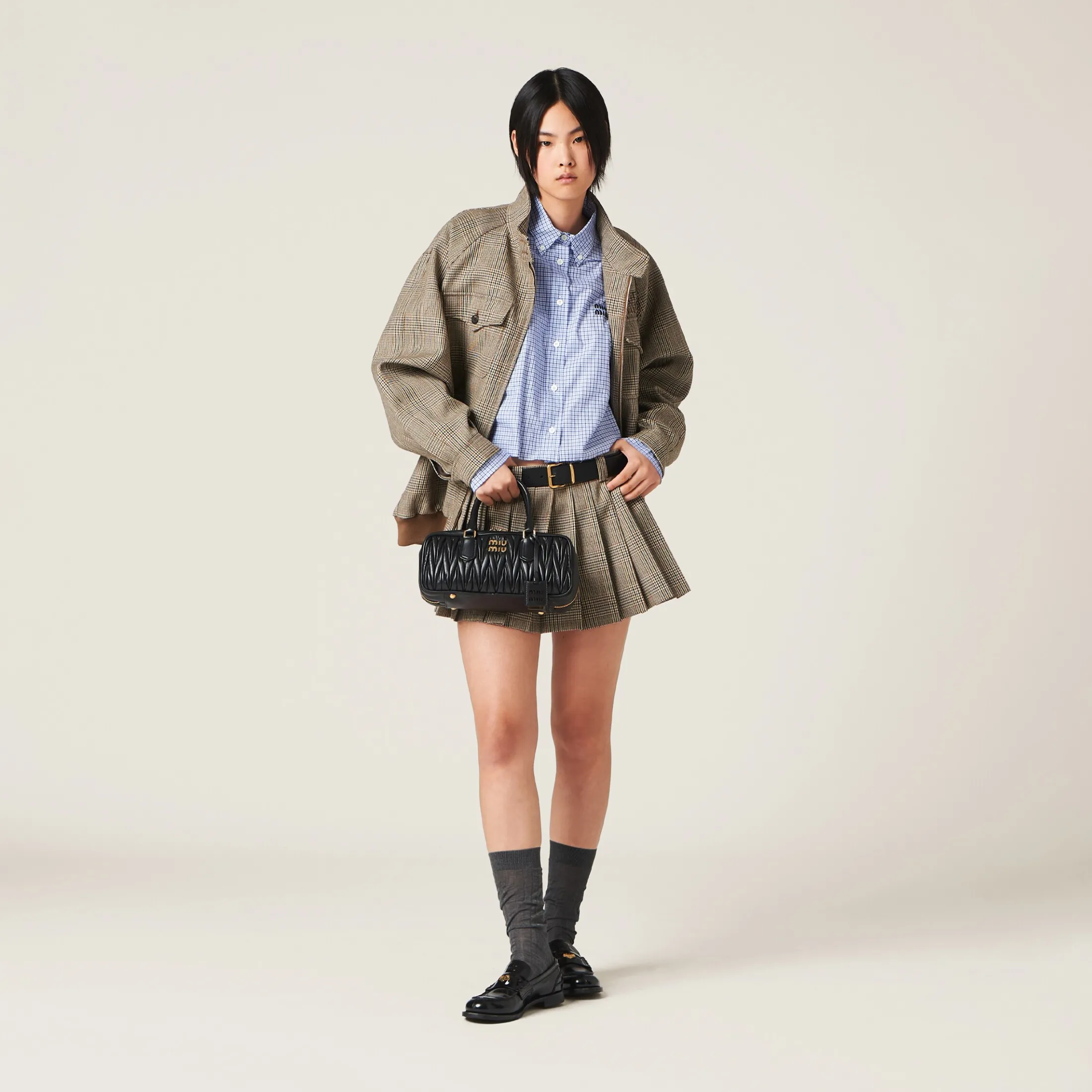 Tobacco Prince Of Wales Check Skirt | Miu Miu