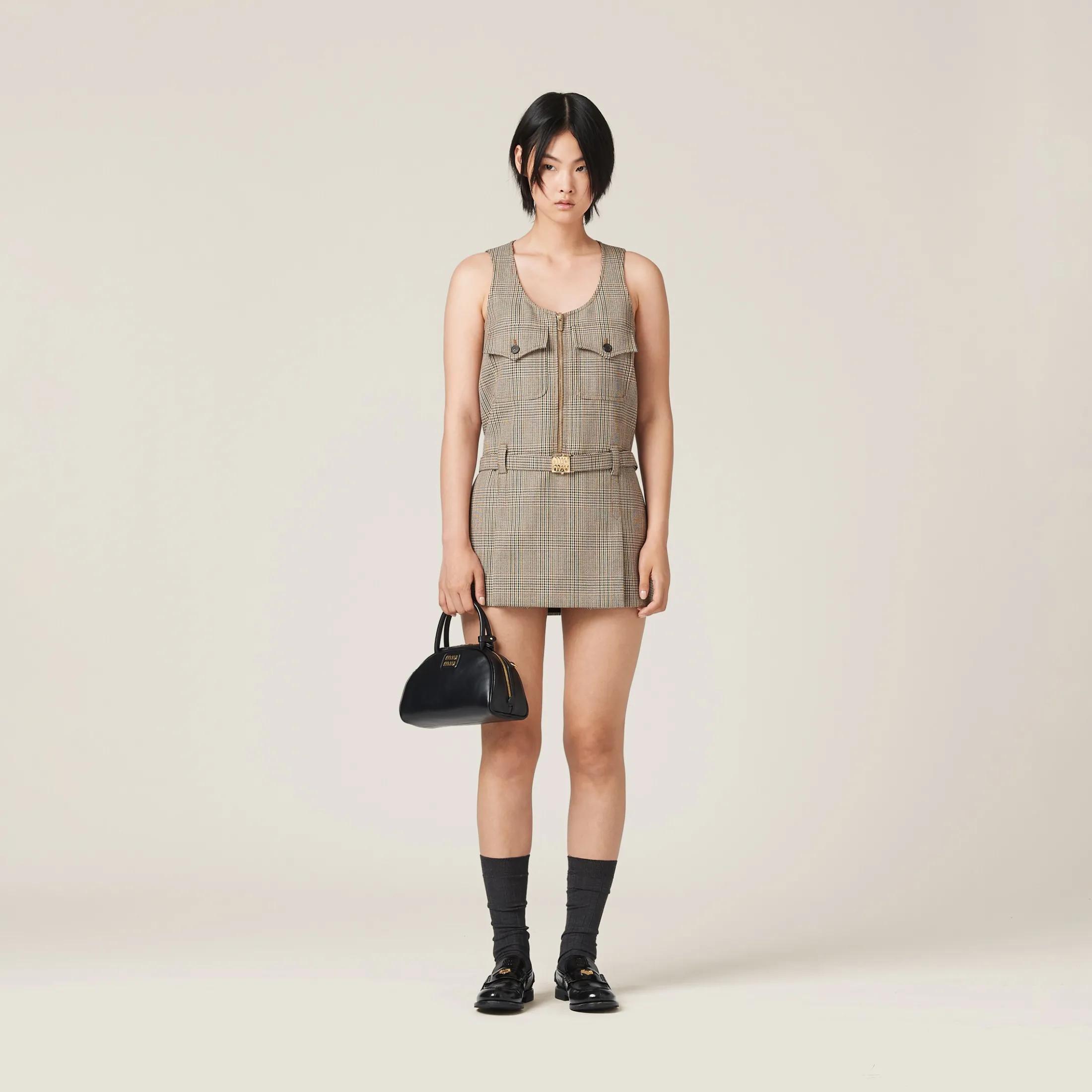 Tobacco Prince Of Wales Check Dress | Miu Miu