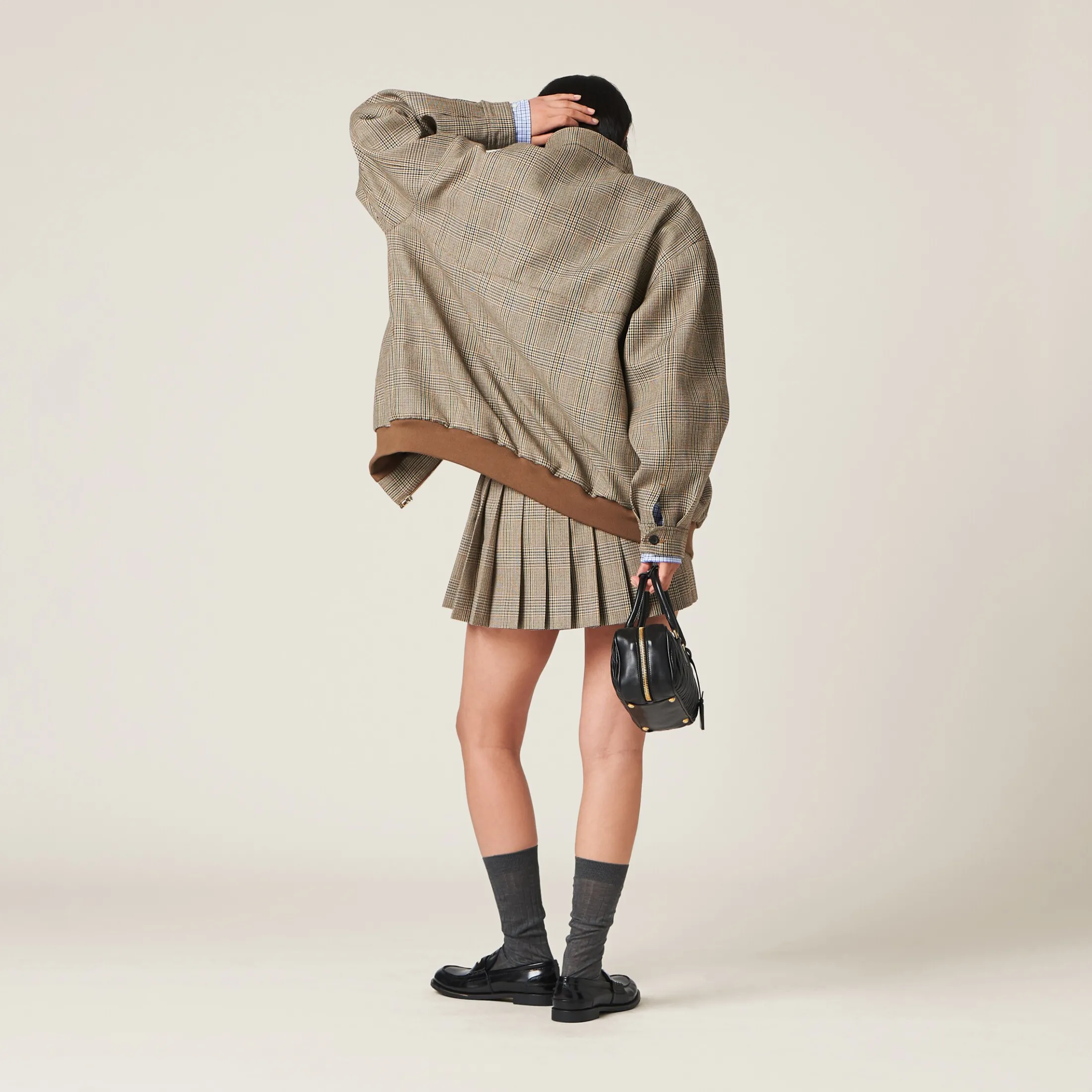 Tobacco Prince Of Wales Check Skirt | Miu Miu