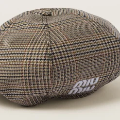Tobacco Prince Of Wales Checked Wool Hat | Miu Miu