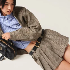 Tobacco Prince Of Wales Check Skirt | Miu Miu