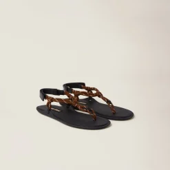 Tobacco Riviere Cord And Leather Sandals | Miu Miu