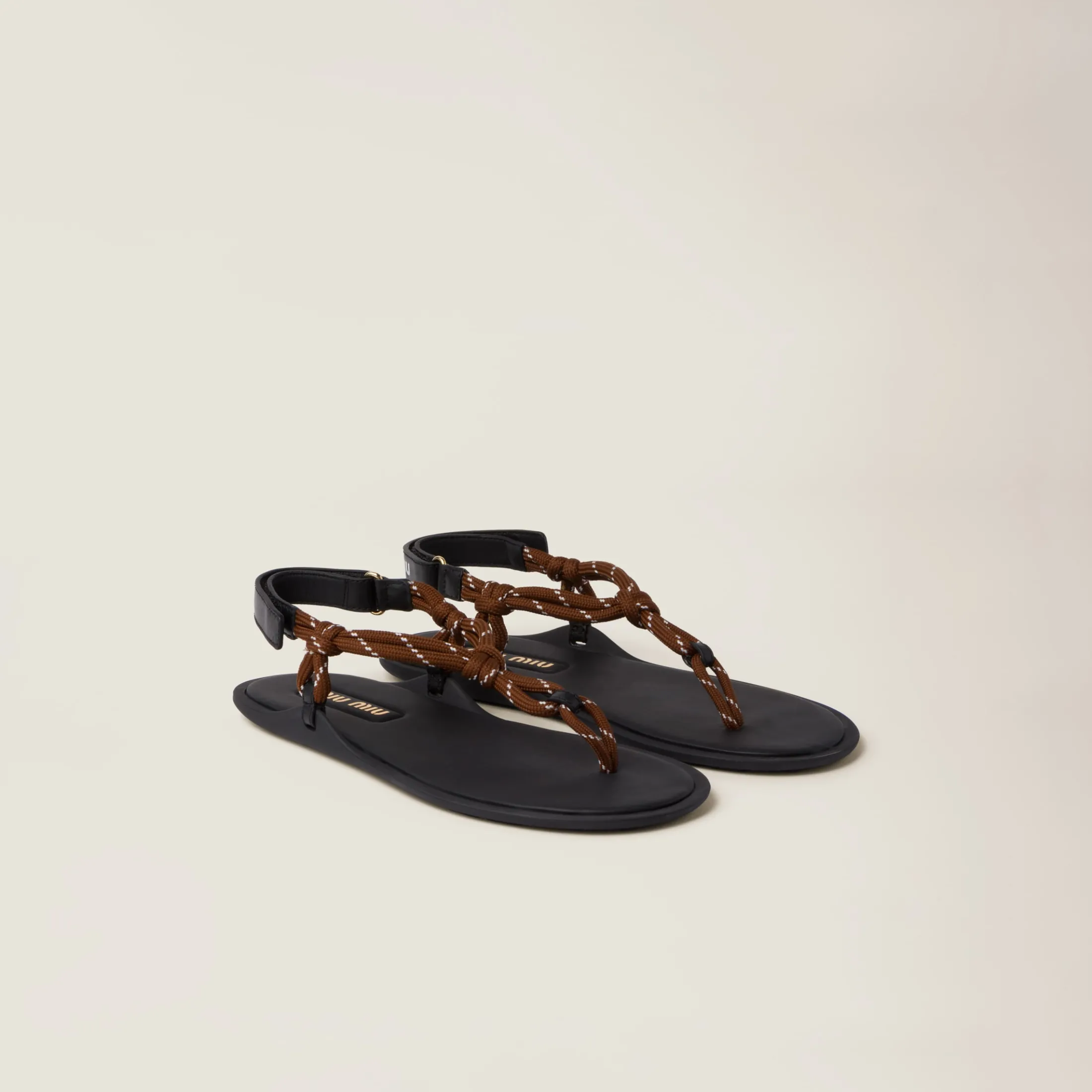 Tobacco Riviere Cord And Leather Sandals | Miu Miu