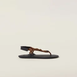 Tobacco Riviere Cord And Leather Sandals | Miu Miu