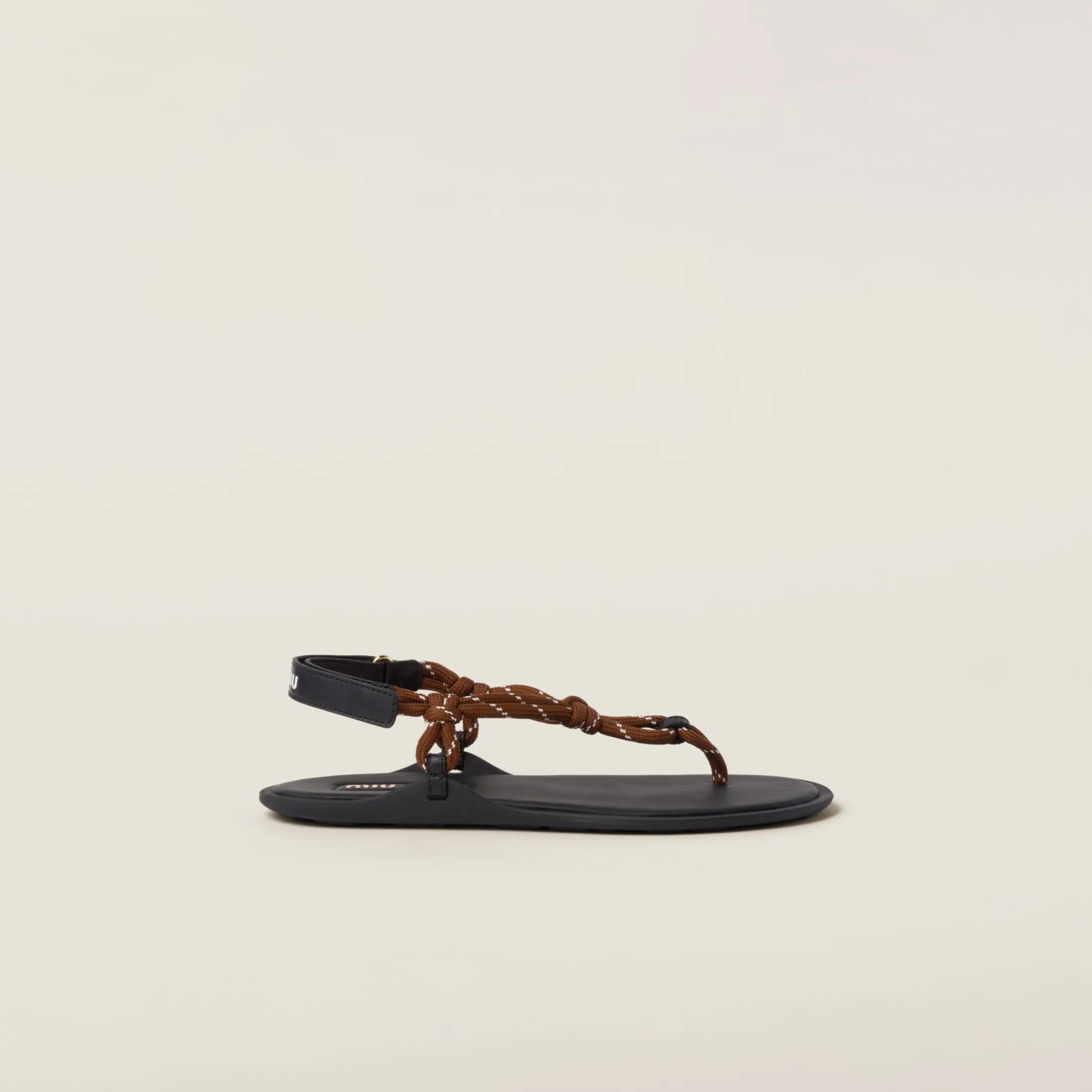 Tobacco Riviere Cord And Leather Sandals | Miu Miu
