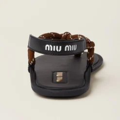 Tobacco Riviere Cord And Leather Sandals | Miu Miu
