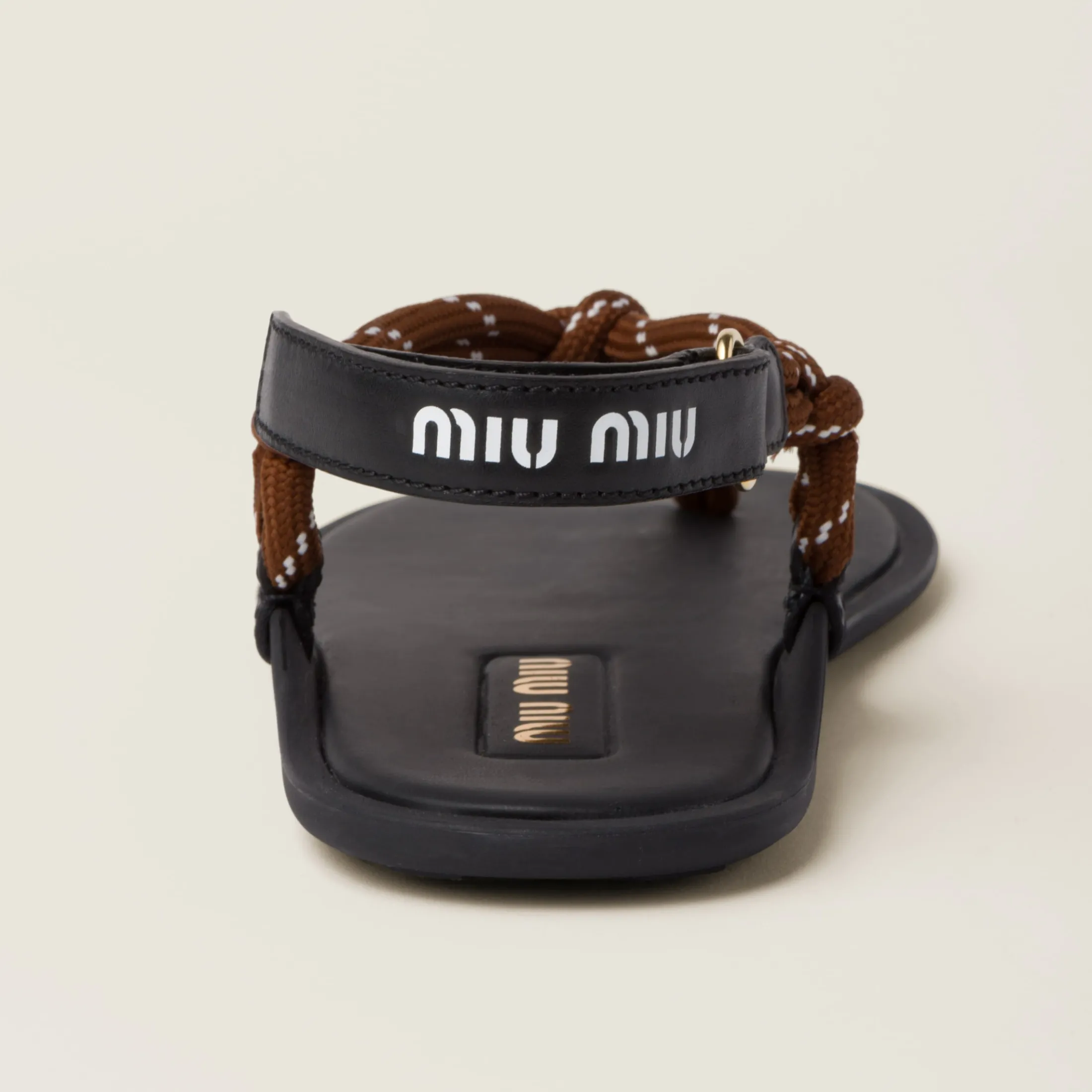Tobacco Riviere Cord And Leather Sandals | Miu Miu