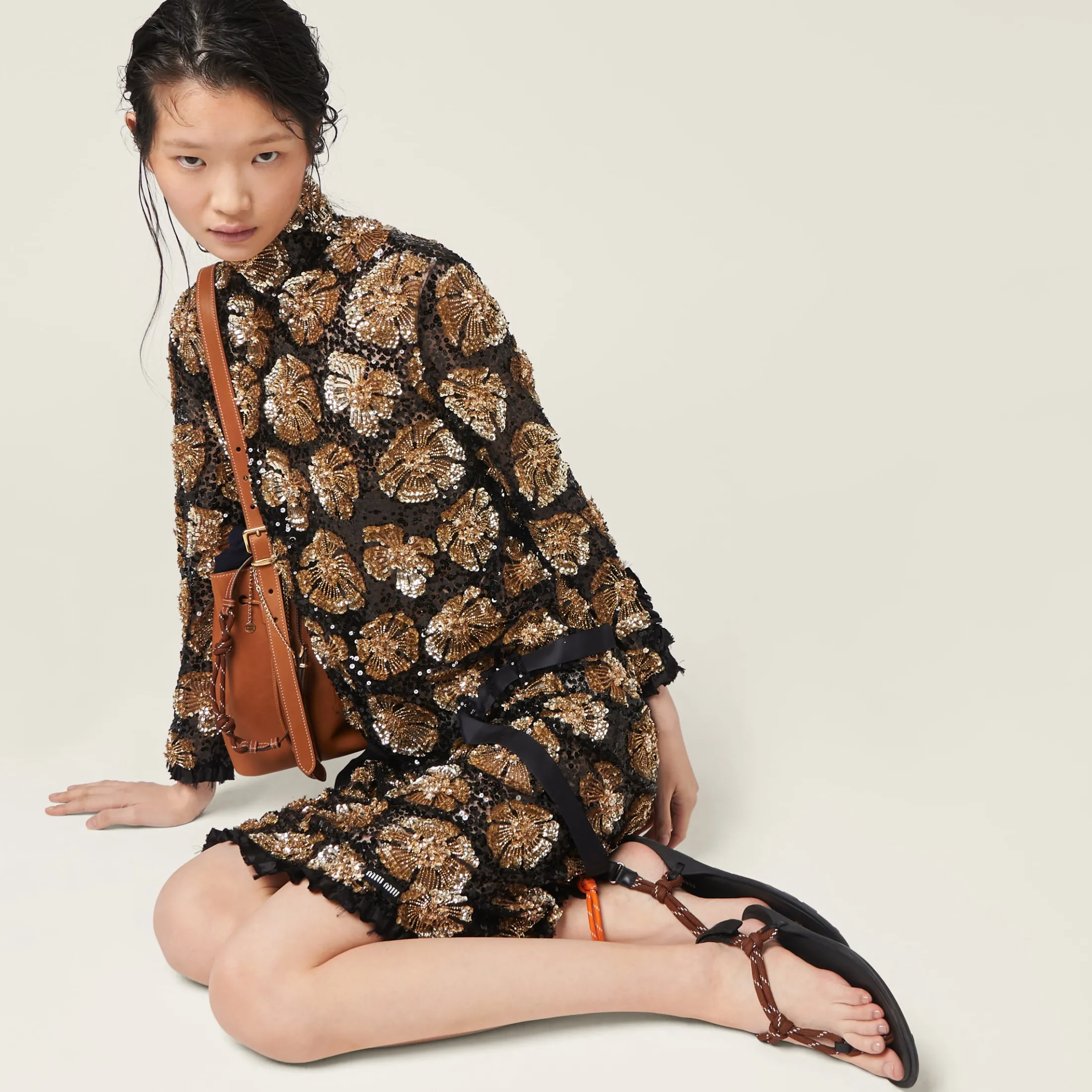 Tobacco Riviere Cord And Leather Sandals | Miu Miu