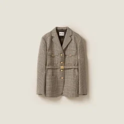 Tobacco Single-breasted Prince Of Wales Check Jacket | Miu Miu