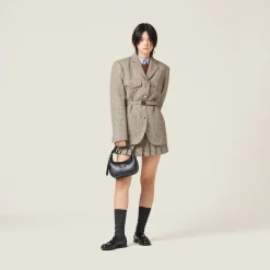 Tobacco Single-breasted Prince Of Wales Check Jacket | Miu Miu