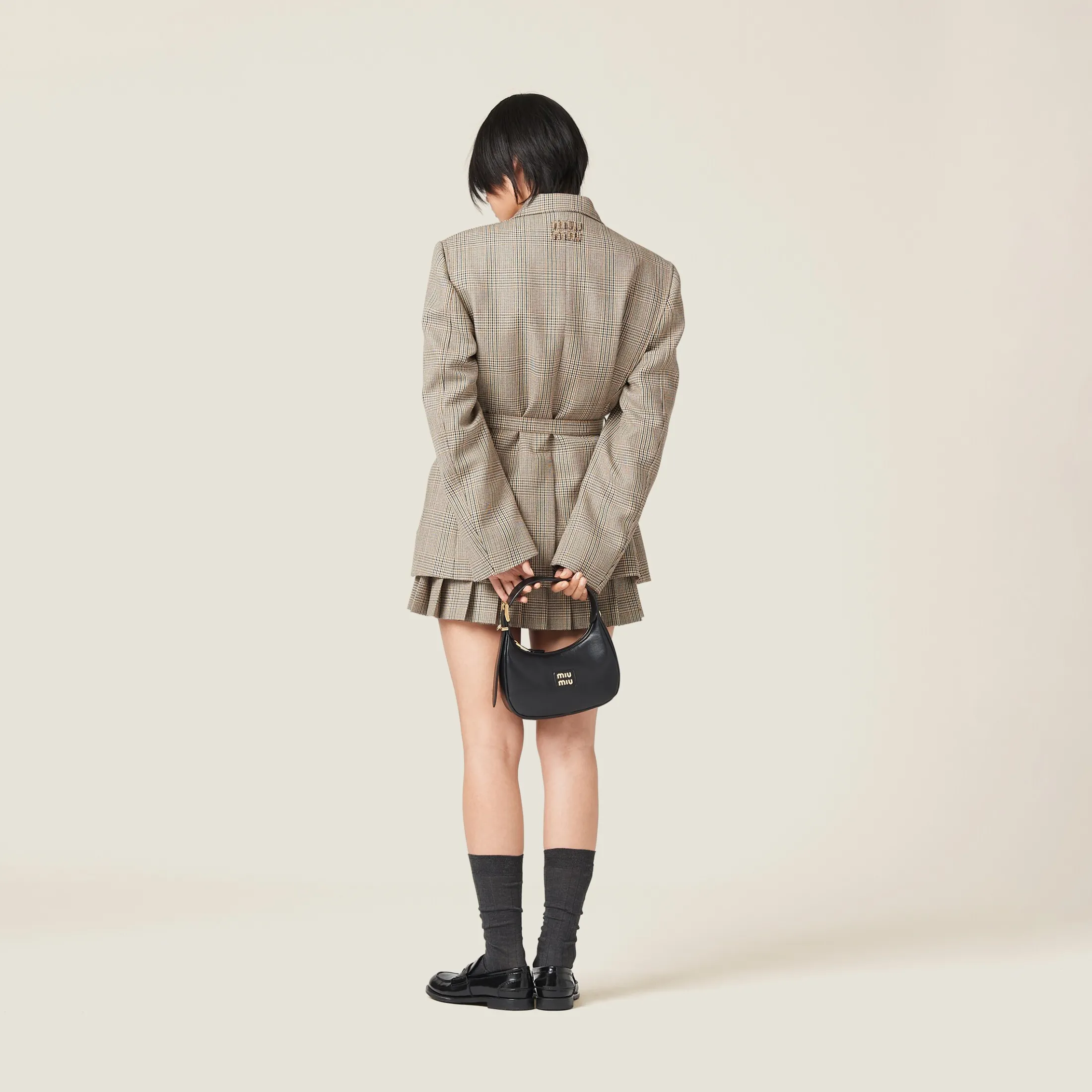 Tobacco Single-breasted Prince Of Wales Check Jacket | Miu Miu