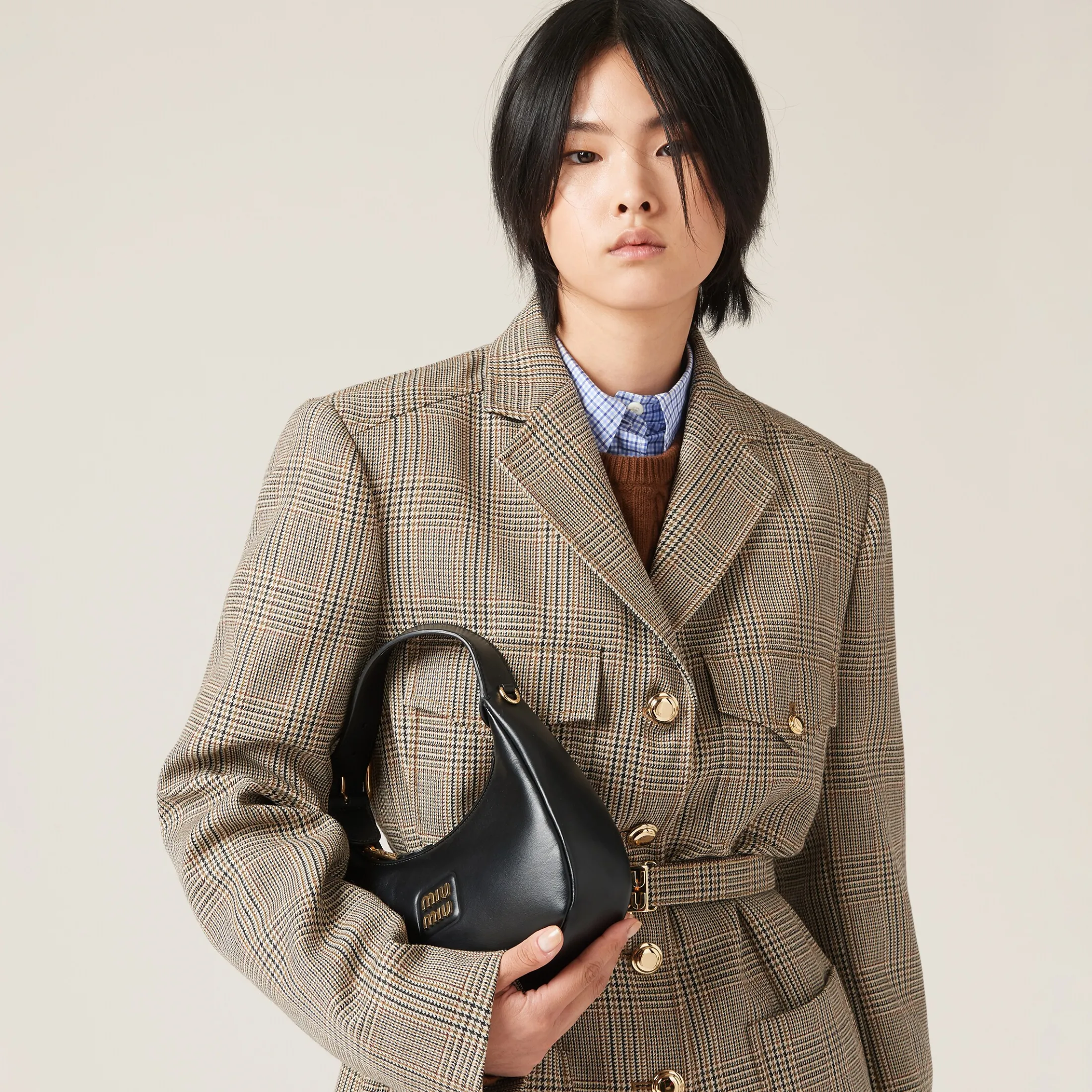 Tobacco Single-breasted Prince Of Wales Check Jacket | Miu Miu
