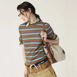 Tobacco/bluette/green Jersey T-shirt | Miu Miu