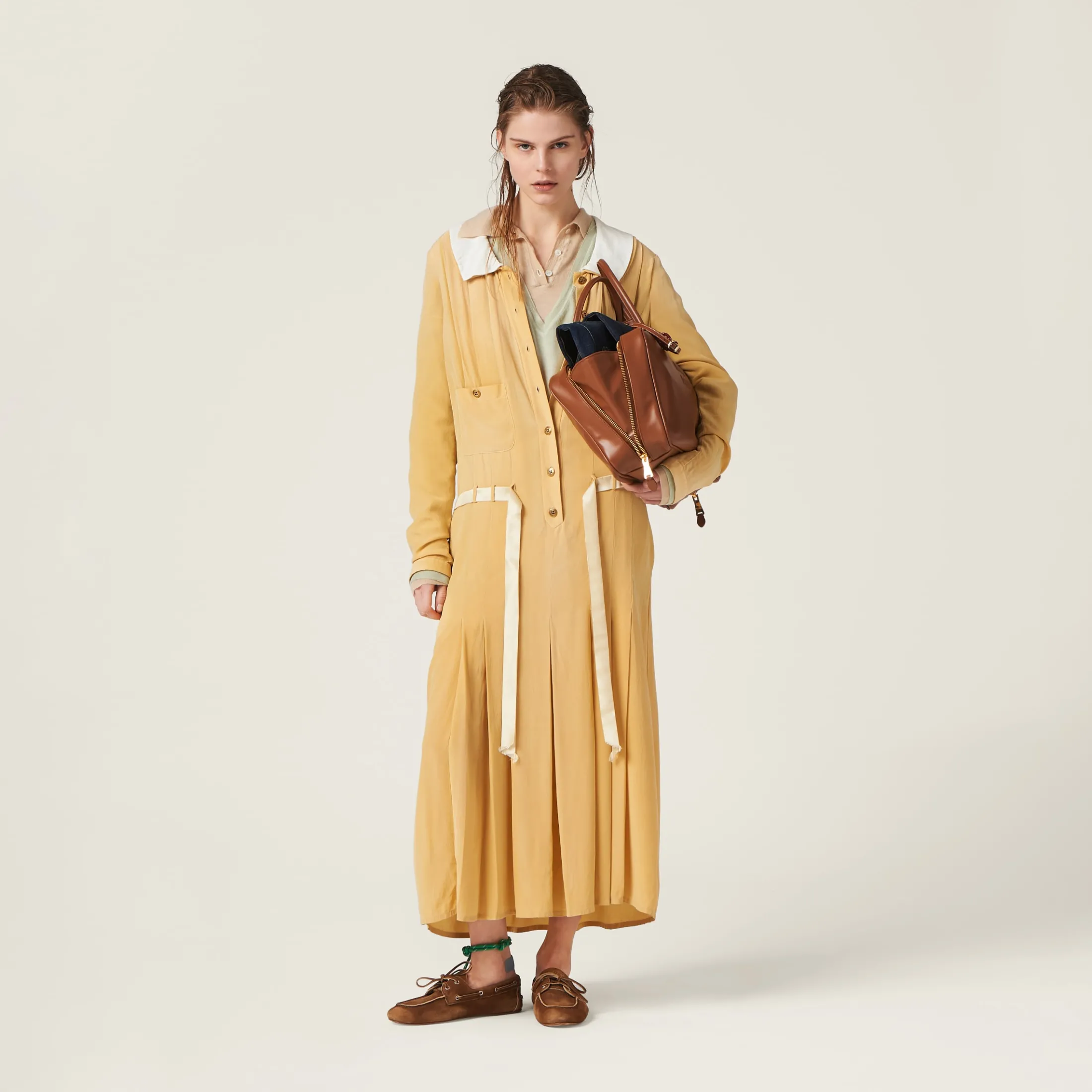 Topaz Garment-dyed Crepe De Chine Dress | Miu Miu