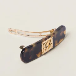 Tortoiseshell/gold Plexiglas And Metal Hair Clip | Miu Miu