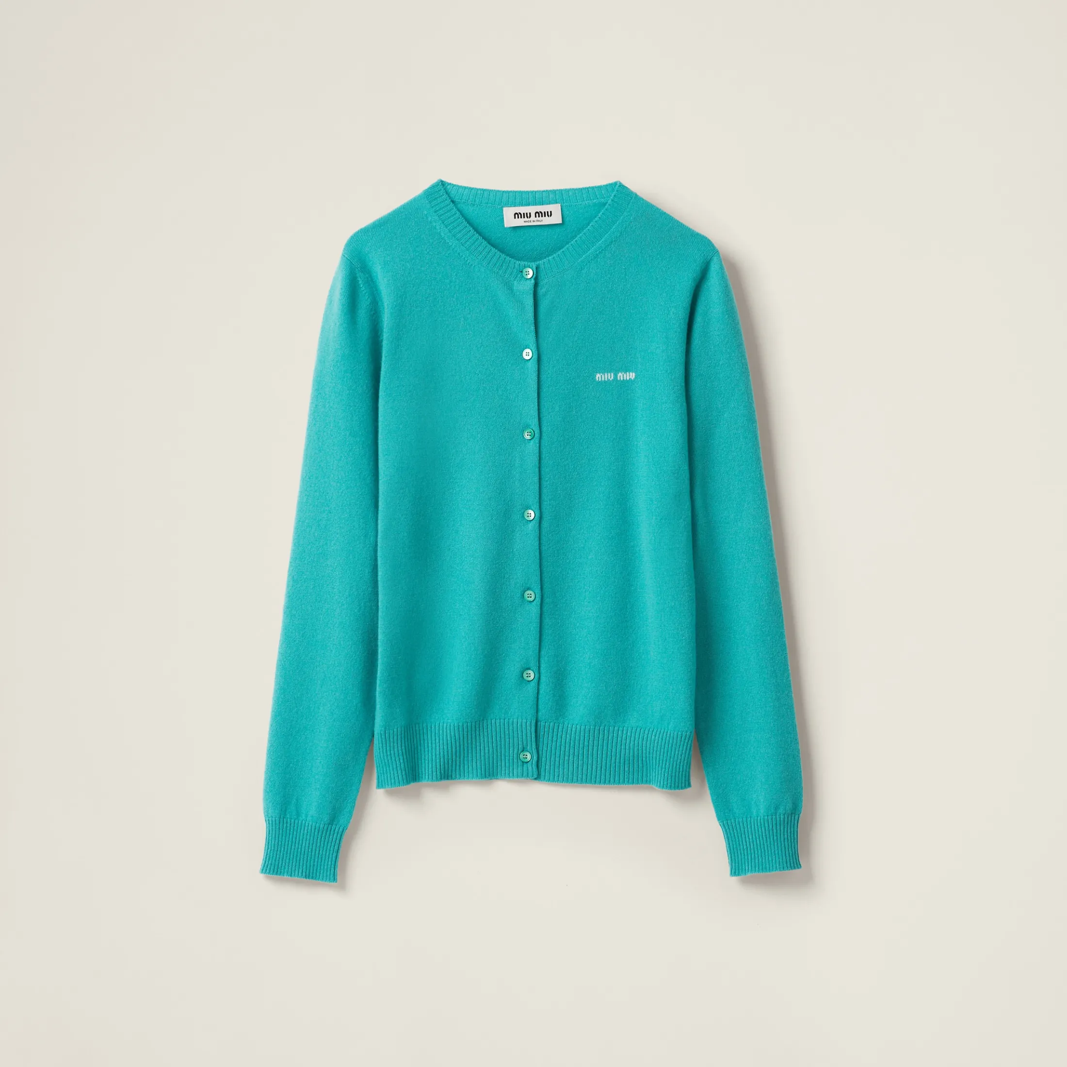 Turquoise Cashmere Knit Cardigan | Miu Miu