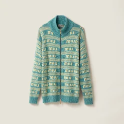 Turquoise Wool And Cashmere Knit Cardigan | Miu Miu