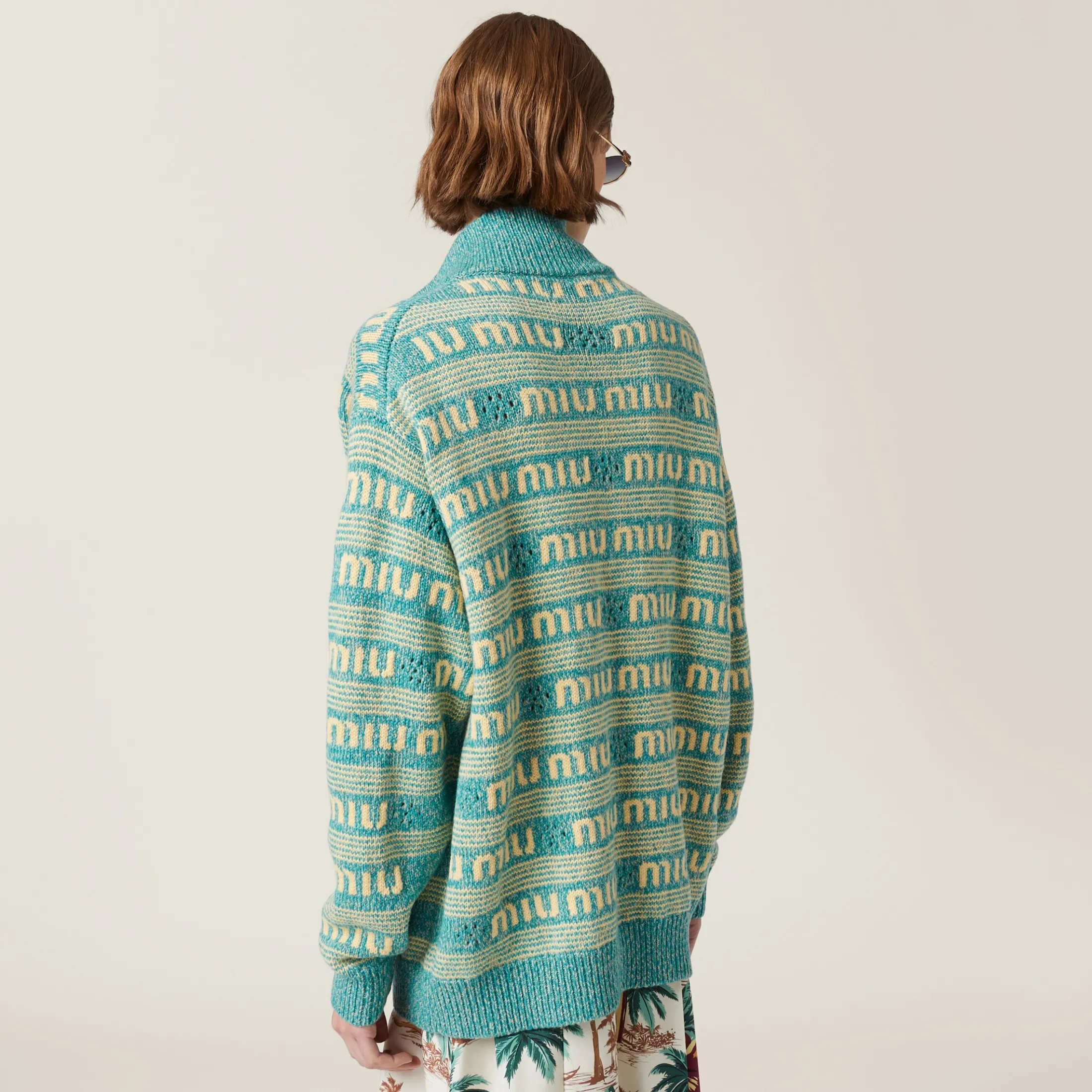 Turquoise Wool And Cashmere Knit Cardigan | Miu Miu
